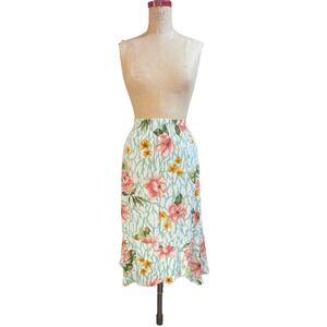 Hilo Hattie Womens Midi Boho Skirt Multicolor Floral Elastic Waist Pull-On L